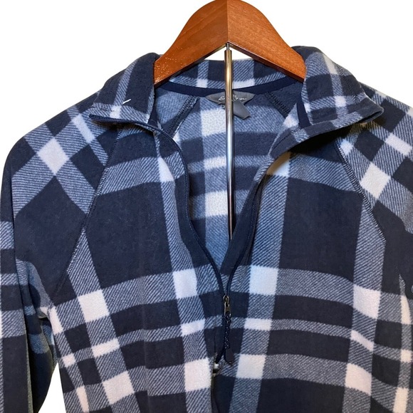 Eddie Bauer Women's Fleece Quarter Zip Pullover Plaid Blue White Size M - Picture 2 of 6